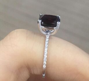 Reserved for Rosie Cushion Garnet Ring Pave Moissanite Shank 14K White Gold,8mm - Lord of Gem Rings