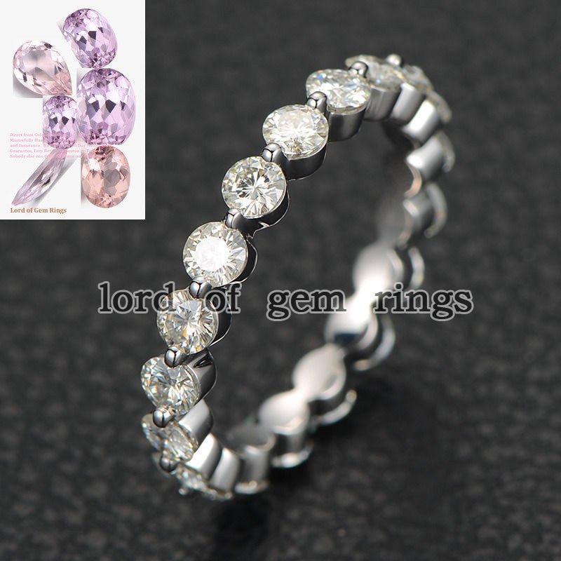 Reserved for Rosie Moissanite Wedding Band Full Eternity Bubble Ring 18K White Gold 3mm Round - Lord of Gem Rings