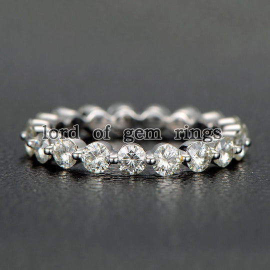 Reserved for Rosie Moissanite Wedding Band Full Eternity Bubble Ring 18K White Gold 3mm Round