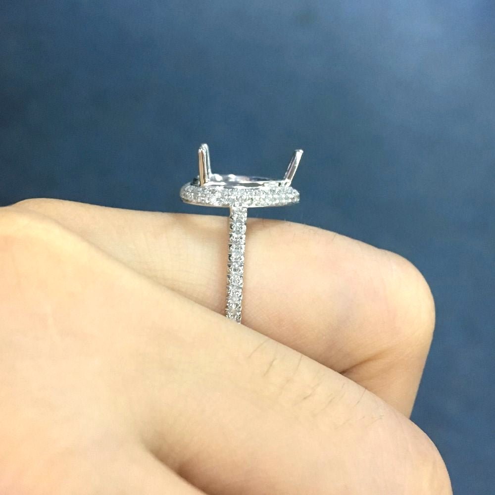 Reserved for Samantha, 1st payment, Two side Diamond halo Semi Mount Cathedral Ring 14K White Gold for Pear - Lord of Gem Rings