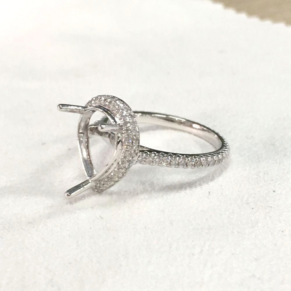 Reserved for Samantha, 1st payment, Two side Diamond halo Semi Mount Cathedral Ring 14K White Gold for Pear - Lord of Gem Rings