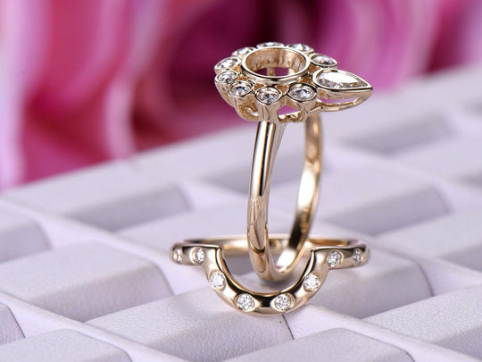 Reserved for Samantha Matching band for  Pear and Graduated round Diamond Halo Bezel RIng 14K Yellow Gold
