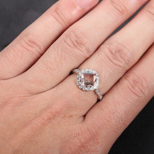 Reserved for Scott Chevron Tiara Matching Band Asscher Morganite Ring 14K Rose Gold - Lord of Gem Rings