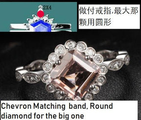 Reserved for Scott Chevron Tiara Matching Band Asscher Morganite Ring 14K Rose Gold - Lord of Gem Rings