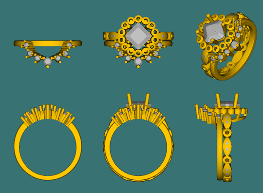 Reserved for Scott Chevron Tiara Matching Band Asscher Morganite Ring  14K Rose Gold