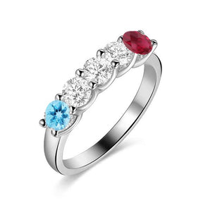 Reserved for Scott: Custom 5-Stone Birthstone Ring U-Prong Setting Wedding Band 14K White Gold 3.5mm Round - Lord of Gem Rings