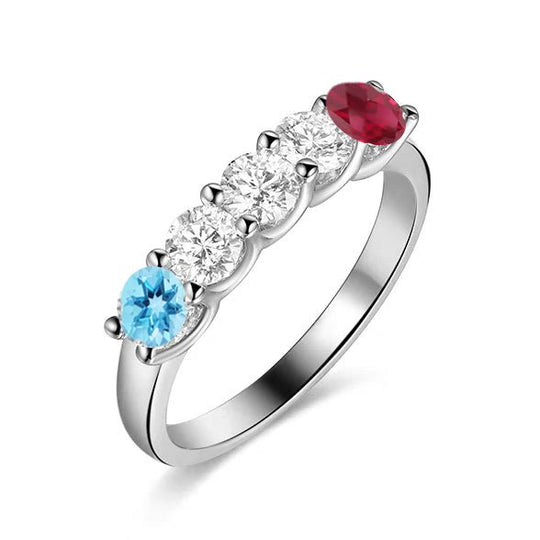 Custom Birthstone Band for Josh: Custom 6-Stone Birthstone Ring U-Prong Setting Wedding Band 14K White Gold