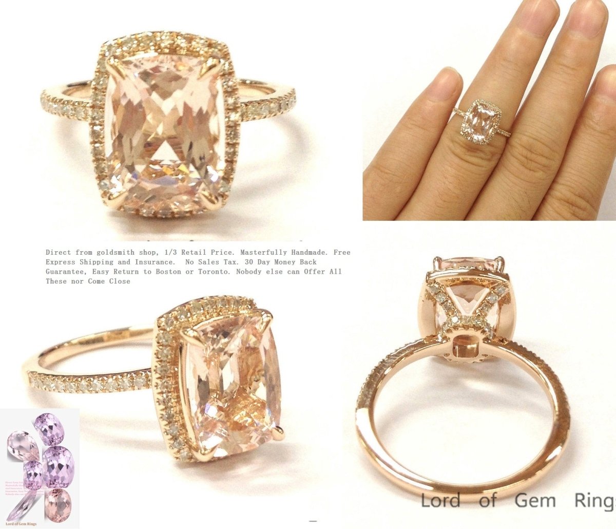Reserved for sdpigg Custom Forever-Together Ring Guard for Cushion Morganite Ring 14K Rose Gold - Lord of Gem Rings