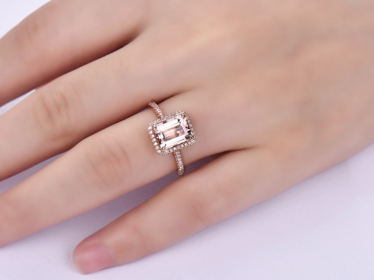 Reserved for shannon Custom Diamond semi-mount Ring 14K Rose Gold Emerald cut 7x9mmmm - Lord of Gem Rings