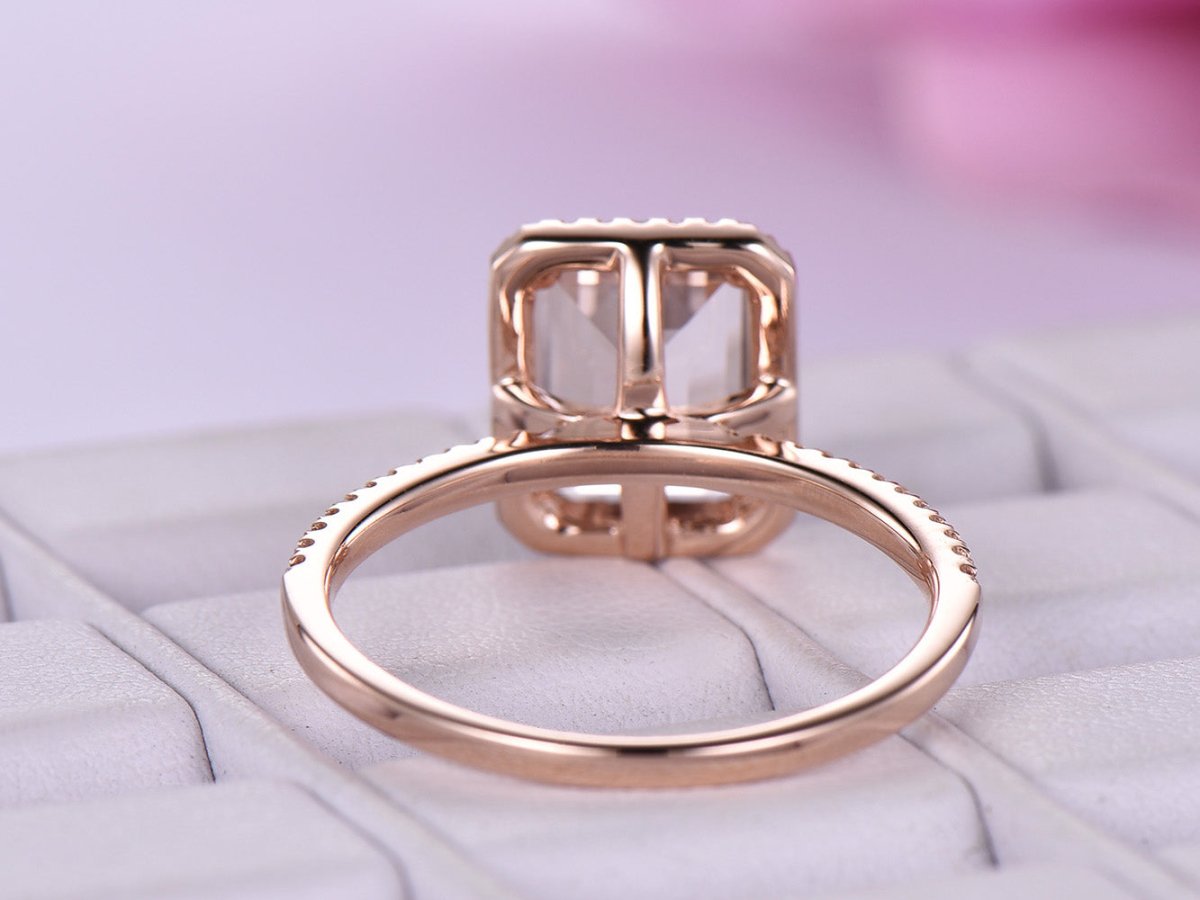 Reserved for shannon Custom Diamond semi-mount Ring 14K Rose Gold Emerald cut 7x9mmmm - Lord of Gem Rings