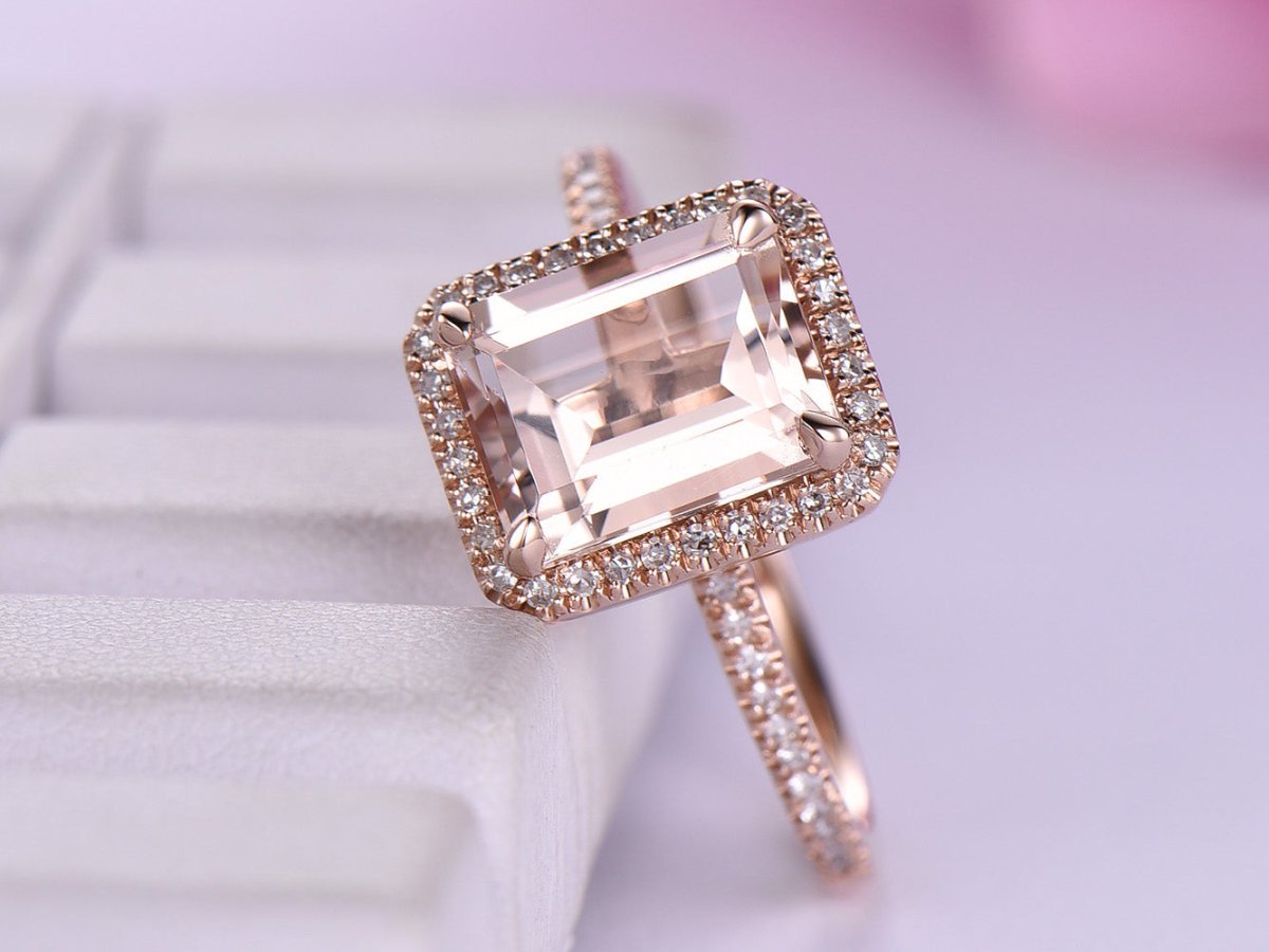Reserved for shannon Custom Diamond semi-mount Ring 14K Rose Gold Emerald cut 7x9mmmm - Lord of Gem Rings