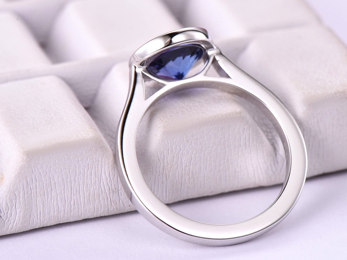 Reserved for Shaulah Bezel Round VVS Tanzanite Ring 14K White Gold - Lord of Gem Rings