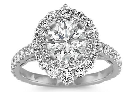 Reserved for Shirley Custom Semi Mount Ring Graduated diamond Double Halo 14K White Gold Round 8.2mm