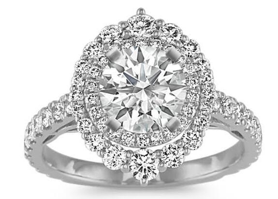 Reserved for Shirley Custom Semi Mount Ring Graduated diamond Double Halo 14K White Gold Round 8.2mm - Lord of Gem Rings