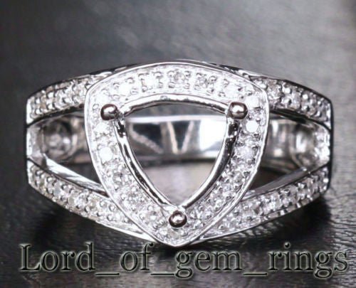 Reserved for Sobriety  Diamond Semi Mount Ring Split Shank 10K White Gold  Trillion 8mm