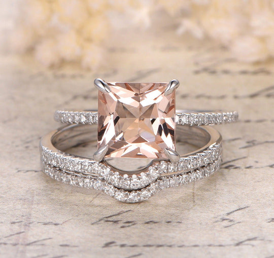 Reserved for soccerchic9019 Custom Princess Moissanite Engagement Ring Trio Bridal Set 14K Yellow Gold