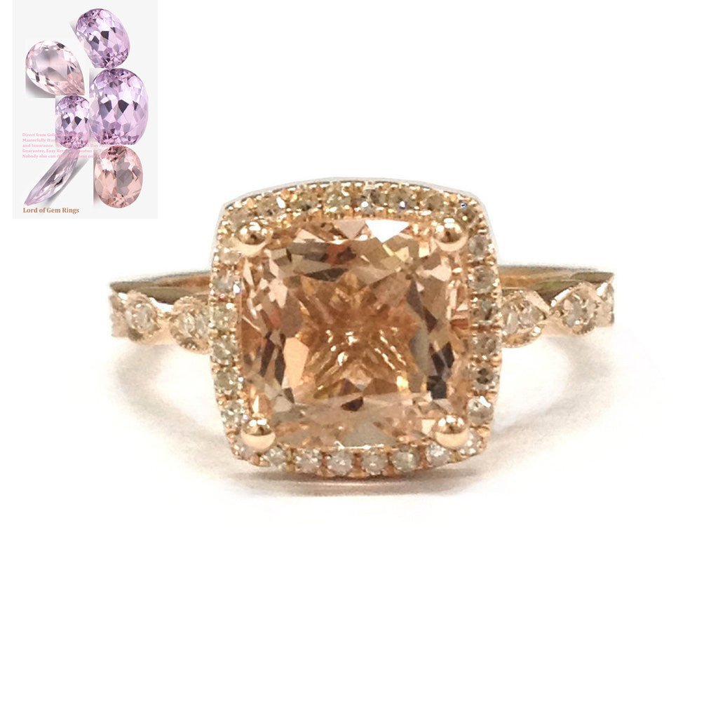 Reserved for sophie-loomer Cushion Morganite Engagement Ring 14K Rose Gold 8mm - Lord of Gem Rings