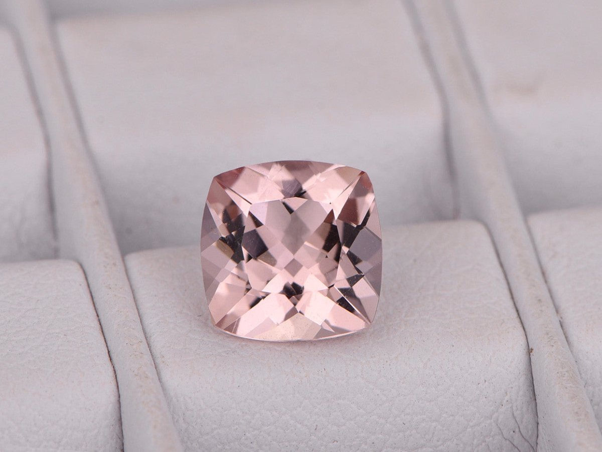 Reserved for sophie-loomer Cushion Morganite Engagement Ring 14K Rose Gold 8mm - Lord of Gem Rings