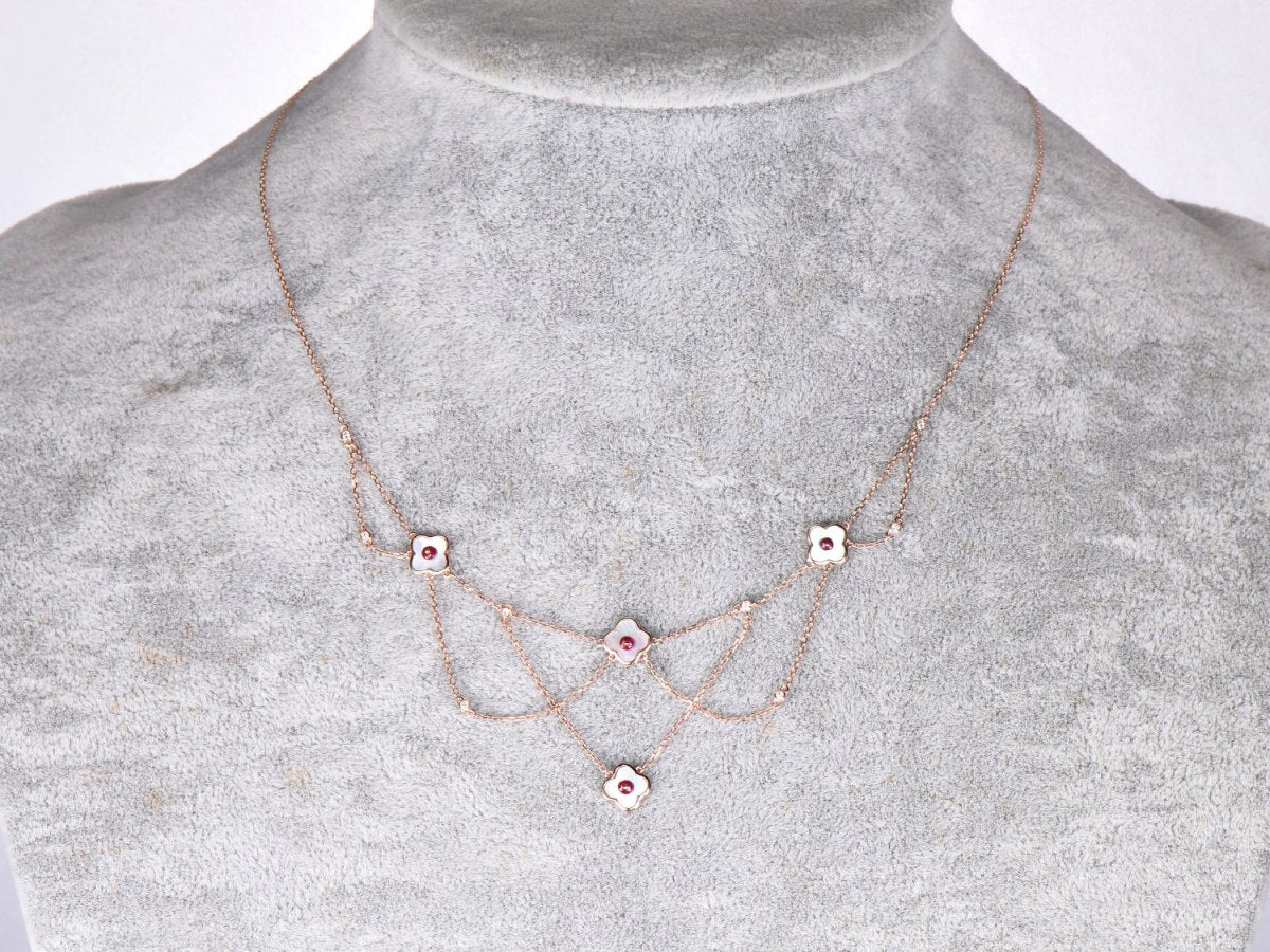 Reserved for Stephanie 14K Rose Gold Ruby Clover Necklace - Lord of Gem Rings