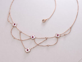 Reserved for Stephanie 14K Rose Gold Ruby Clover Necklace - Lord of Gem Rings