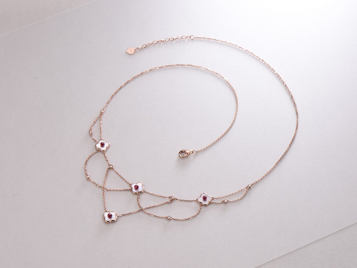 Reserved for Stephanie 14K Rose Gold Ruby Clover Necklace - Lord of Gem Rings