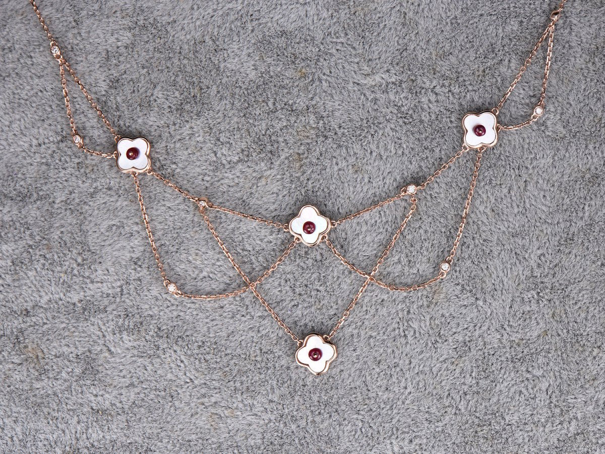 Reserved for Stephanie 14K Rose Gold Ruby Clover Necklace - Lord of Gem Rings