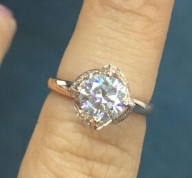 Reserved for stgodrics2, replacment  Round Moissanite Engagement Ring 14K Rose Gold