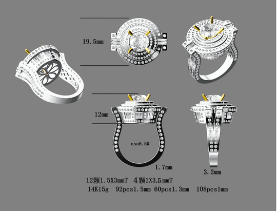 Reserved for Suzette  Moissanite Semi Mount Ring 14K Yellow/White Gold Round 8mm