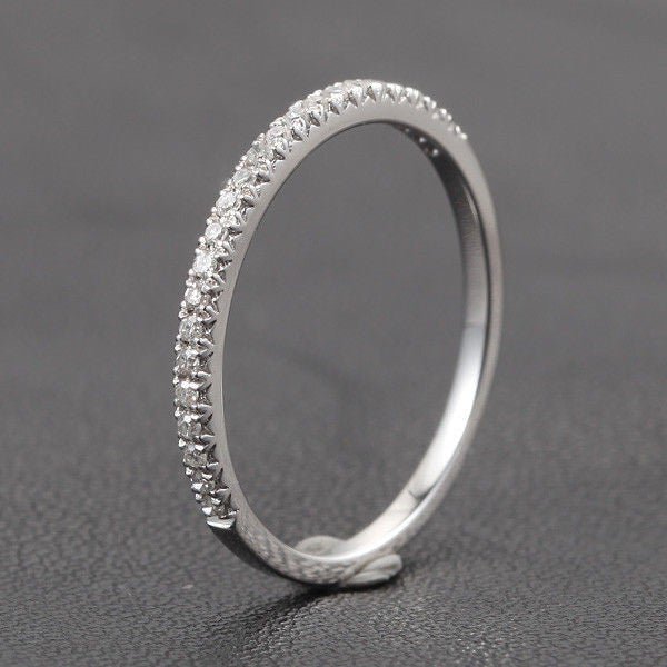 Reserved for tascambe French V Pave Diamond Wedding Band 14K White Gold - Lord of Gem Rings
