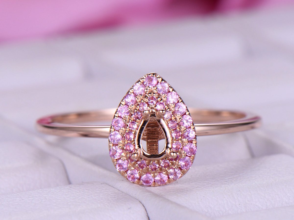 Reserved for Tasha payments for pink sapphir Double Halo Semi Mount Ring 14K Rose Gold Pear - Lord of Gem Rings
