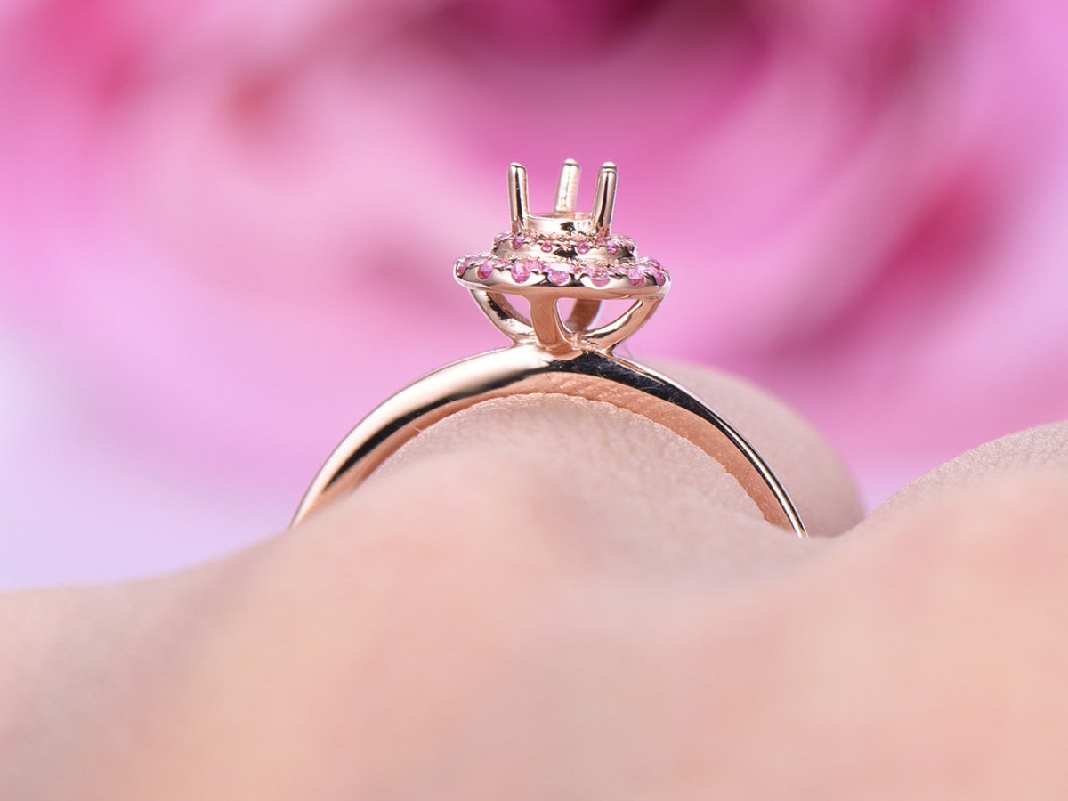 Reserved for Tasha payments for pink sapphir Double Halo Semi Mount Ring 14K Rose Gold Pear - Lord of Gem Rings