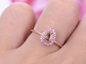 Reserved for Tasha payments for pink sapphir Double Halo Semi Mount Ring 14K Rose Gold Pear - Lord of Gem Rings