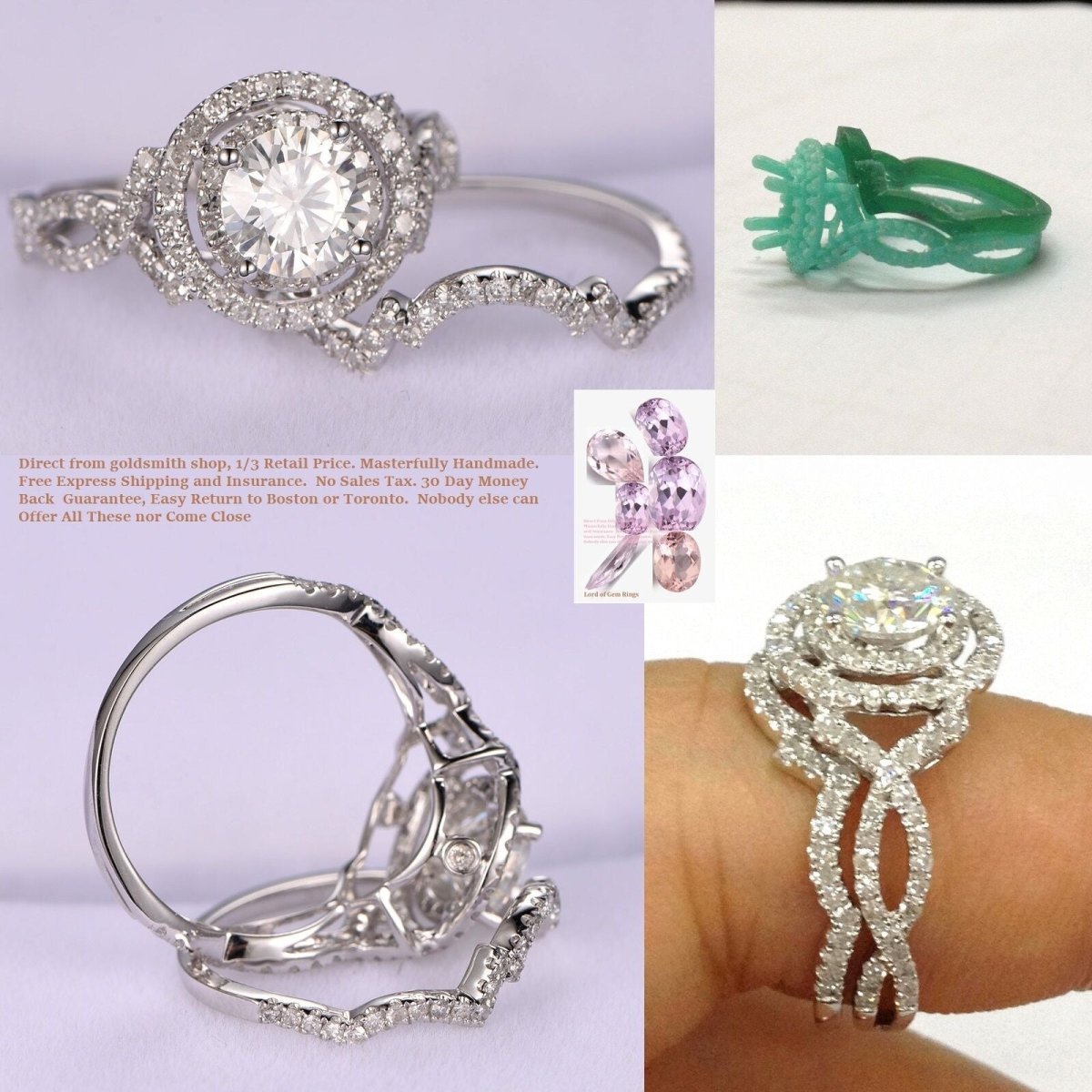 Reserved for Thomas Emerald Cut Morganite Ring trio Set 14K Rose Gold Infinite Love Shank - Lord of Gem Rings
