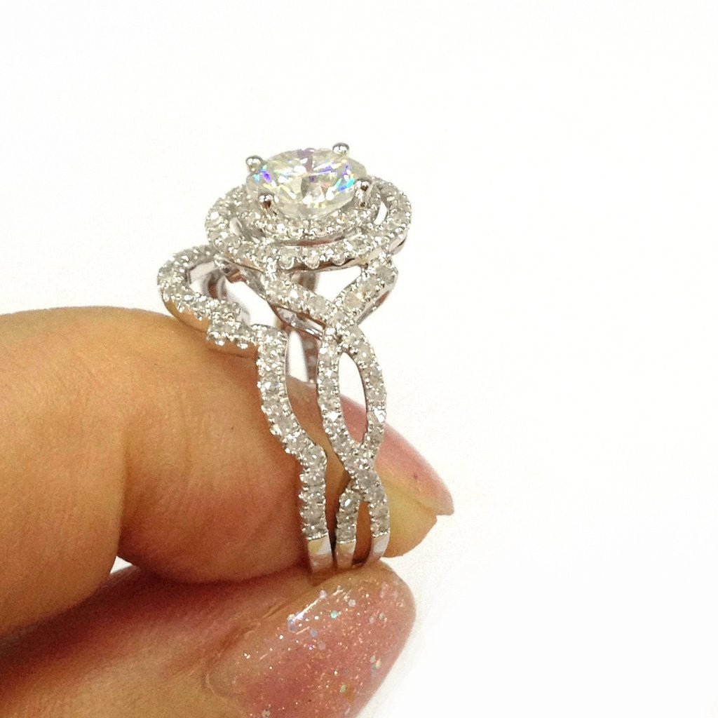 Reserved for Thomas Emerald Cut Morganite Ring trio Set 14K Rose Gold Infinite Love Shank - Lord of Gem Rings