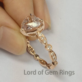 Reserved for Tia, Custom Heart Morganite Engagement Diamond Ring set 14K Yellow Gold - Lord of Gem Rings