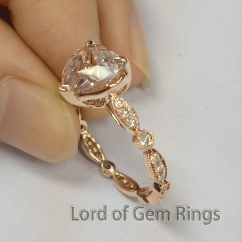 Reserved for Tia, Custom Heart Morganite Engagement Diamond Ring set 14K Yellow Gold - Lord of Gem Rings