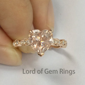 Reserved for Tia, Custom Heart Morganite Engagement Diamond Ring set 14K Yellow Gold - Lord of Gem Rings