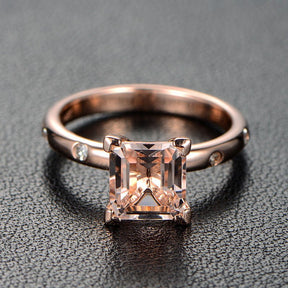 Reserved for torbranc Custom Princess Morganite Ring Accent Moissanite 14K Rose Gold - Lord of Gem Rings