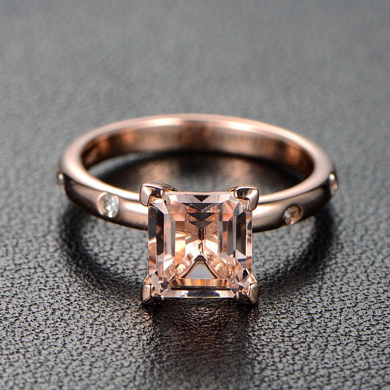 Reserved for torbranc Custom Princess Morganite Ring Accent Moissanite 14K Rose Gold - Lord of Gem Rings