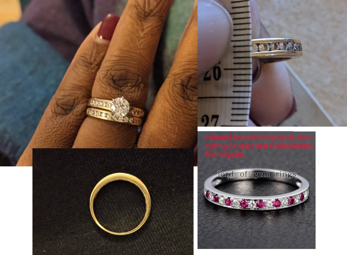 Reserved for Trina - Moissanite Ruby Wedding Band Half Eternity Anniversary Ring 14K Yellow Gold - Lord of Gem Rings