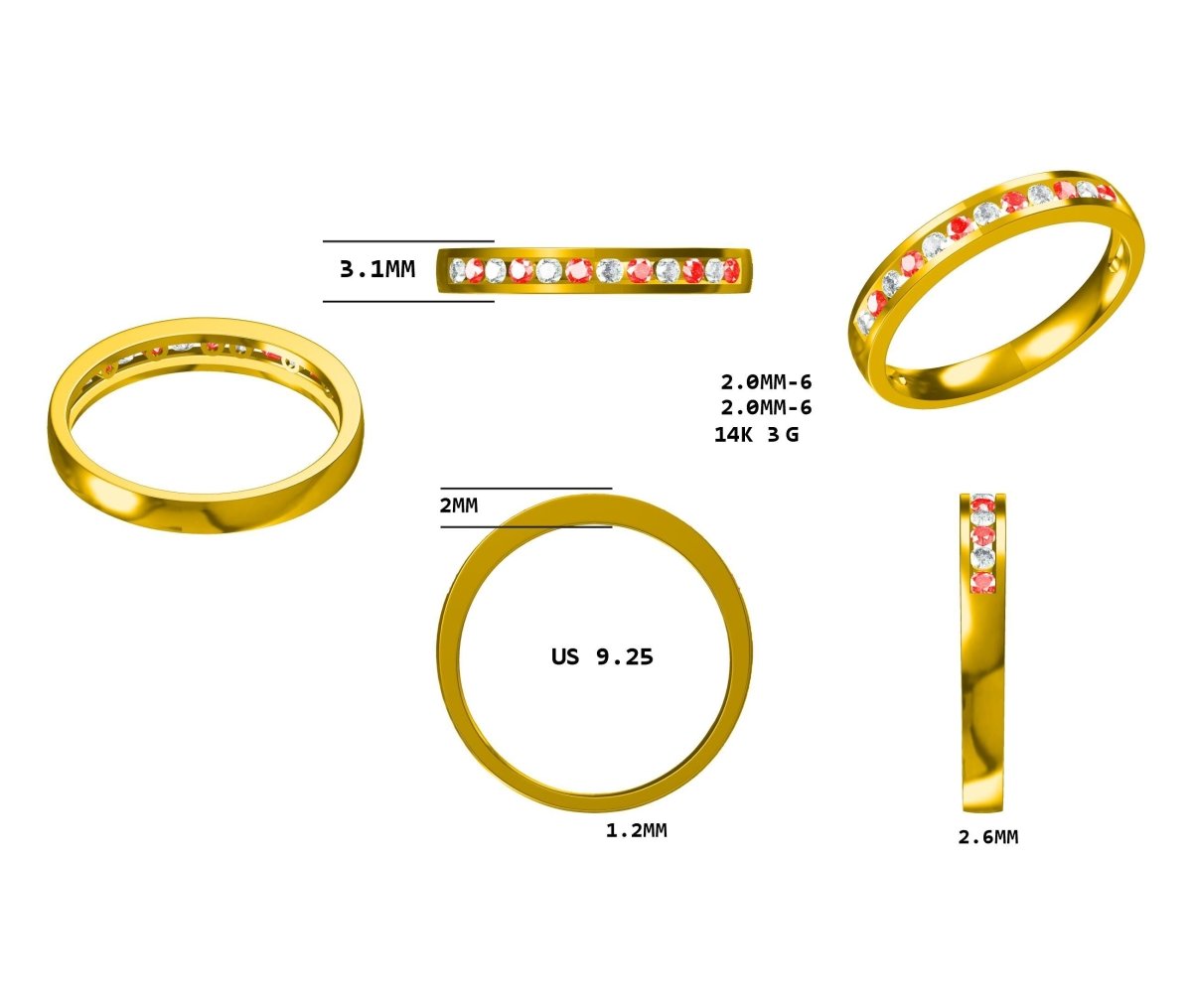 Reserved for Trina - Moissanite Ruby Wedding Band Half Eternity Anniversary Ring 14K Yellow Gold - Lord of Gem Rings