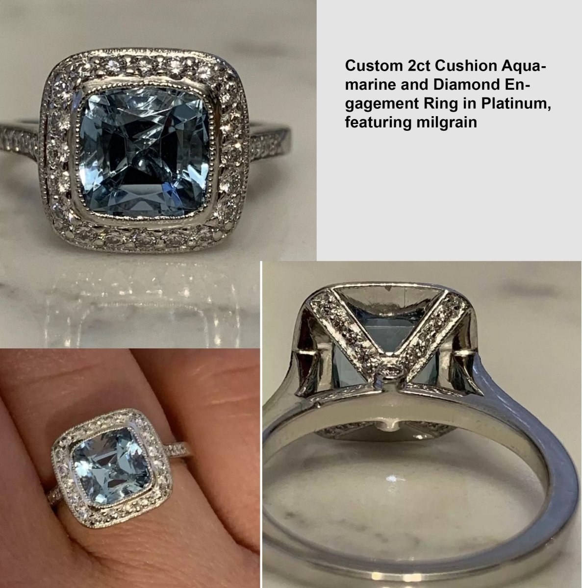 Reserved for Vicky(payments) - 2ct Cushion Aquamarine and Diamond Engagement Ring in Platinum - Lord of Gem Rings