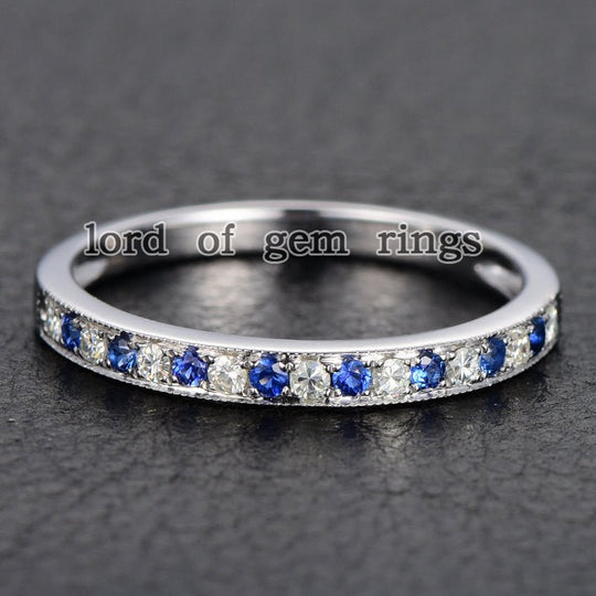 Reserved for Viet, Engraving for  Milgrain Moissanite Sapphire Wedding Band 14K White Gold