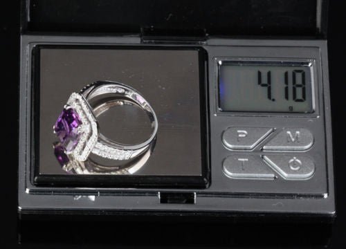 Reserved for will Emerald Cut Amethyst Engagement Ring Pave Diamond Wedding 14k White Gold - Lord of Gem Rings