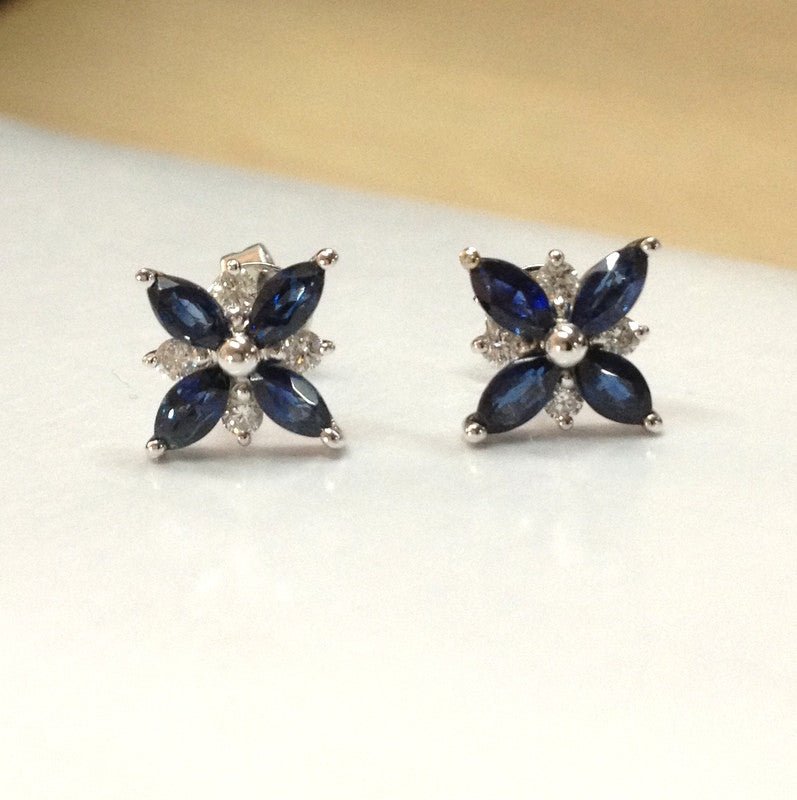 Reserved forElaine, Custom Sapphire & Diamond Earrings 14K White Gold - Lord of Gem Rings