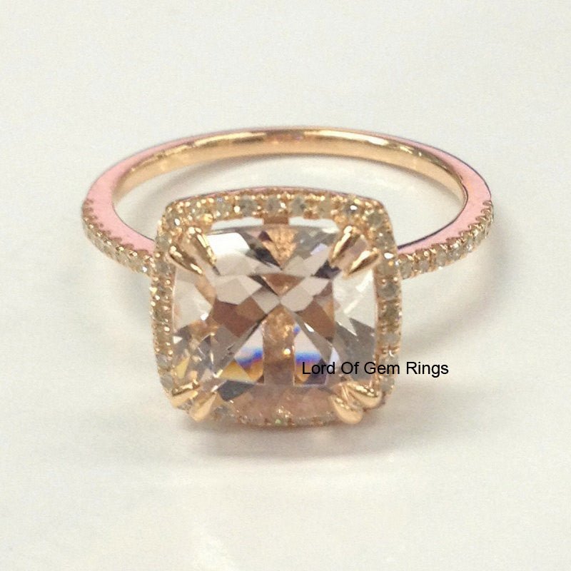 Reserved forKaren, Custom Made Cushion Peach Morganite and Matching Band, Stone SKU:cu34.9 - 8.475.05 - Lord of Gem Rings