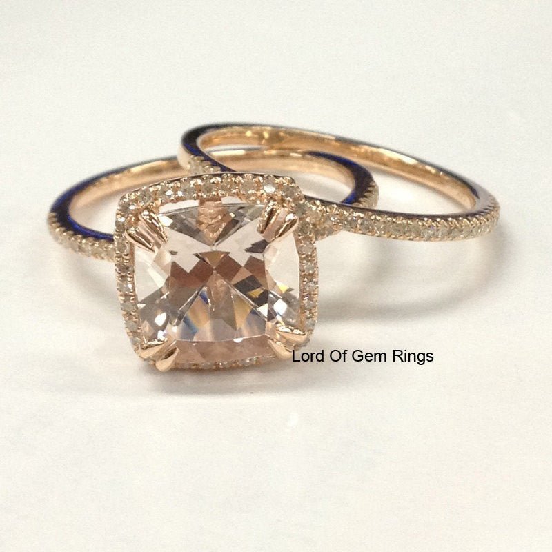 Reserved forKaren, Custom Made Cushion Peach Morganite and Matching Band, Stone SKU:cu34.9 - 8.475.05 - Lord of Gem Rings