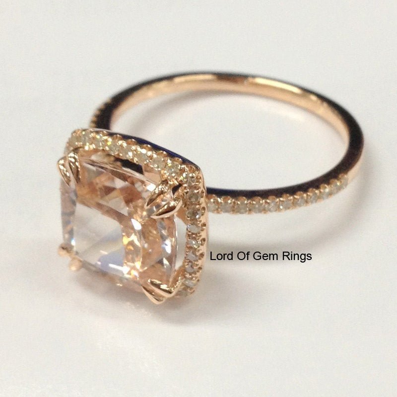 Reserved forKaren, Custom Made Cushion Peach Morganite and Matching Band, Stone SKU:cu34.9 - 8.475.05 - Lord of Gem Rings
