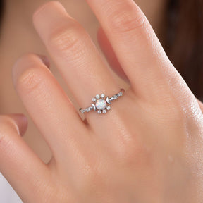 Round Africa Opal Diamond Vintage Engagement Ring 14K White Gold - Lord of Gem Rings