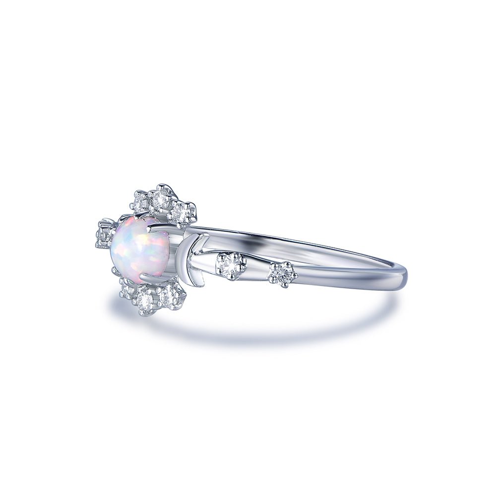 Round Africa Opal Diamond Vintage Engagement Ring 14K White Gold - Lord of Gem Rings